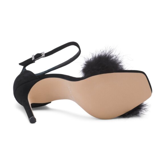 CHARLES DAVID Suede Esquire Faux Feather Heeled Sandals - Picture 3 of 3